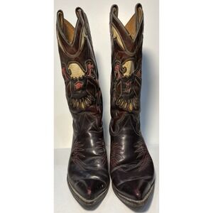 Vintage Texas Brand Eagle Inlay Cowboy Boots Mens 9.5 D Cordovan Leather USA